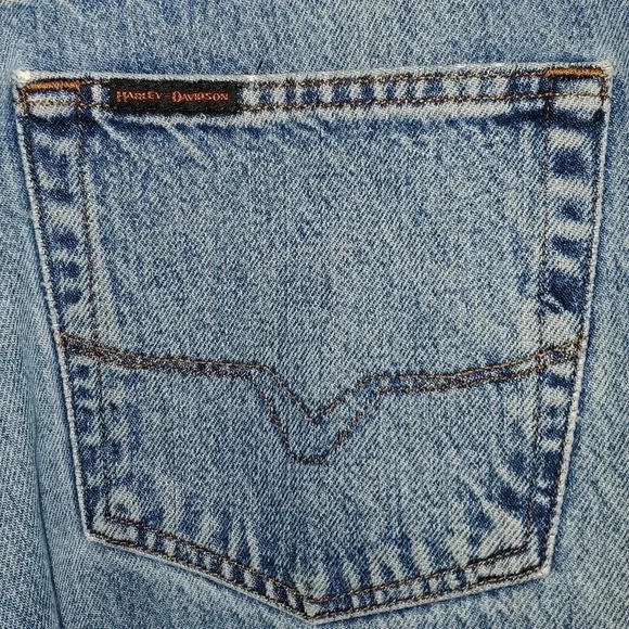 Harley Davidson Genuine Motorclothes Blue Straight Leg Jeans Mens Zip Size 36x32 - Picture 3 of 14